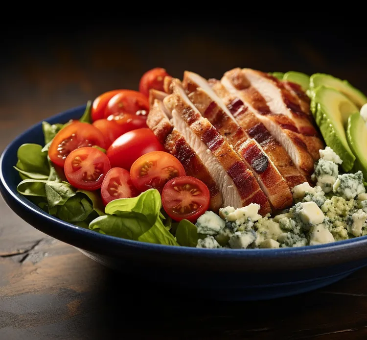Chicken bacon salad with blue cheese and avocado