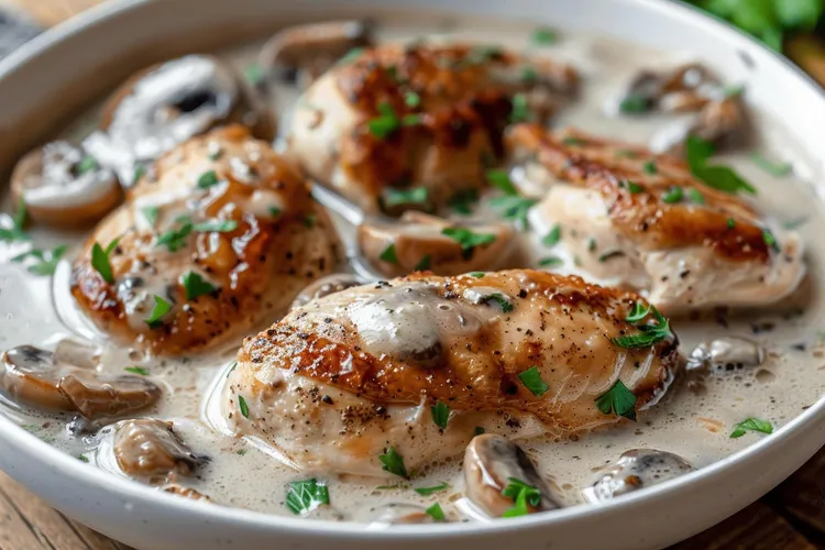 Lemon chicken with asparagus and mushrooms