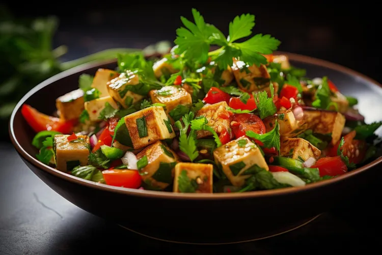 Tofu, tomato and avocado salad