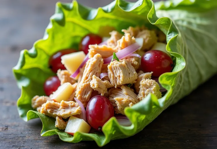 Almond butter chicken salad lettuce wraps