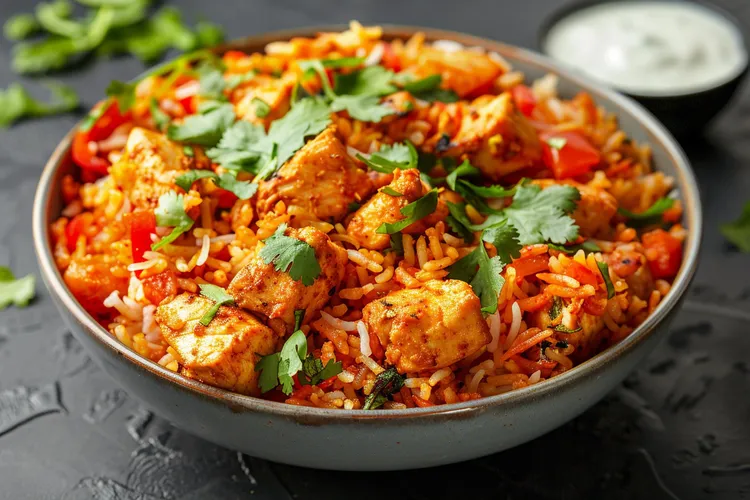 Curry chicken and tomato pilaf
