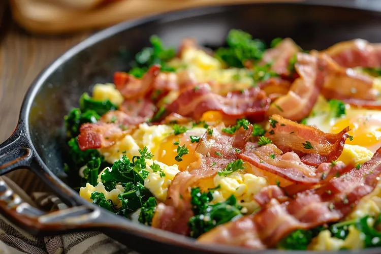 Bacon, egg and avocado scramble