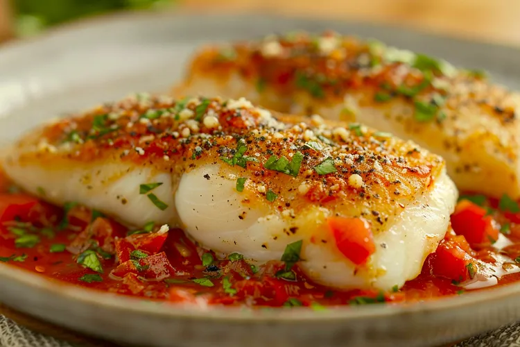 Fish with roast capsicum and almond relish