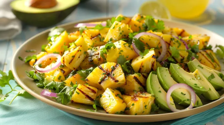 Fresh pineapple & avocado salad with onion