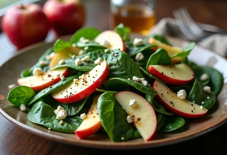 Spinach and apple salad with goat cheese