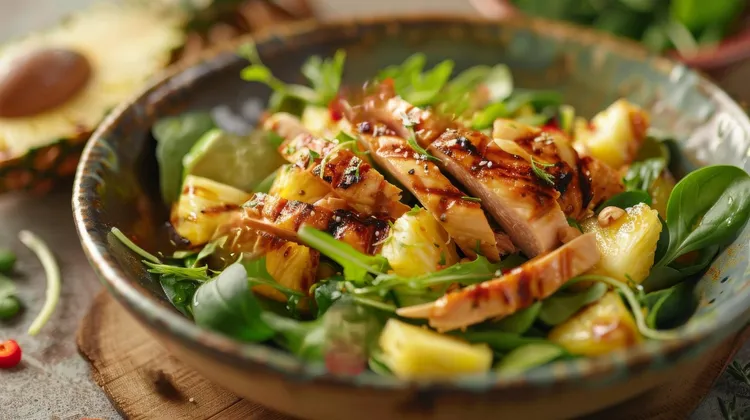 Grilled chicken apple salad with cheddar and spinach