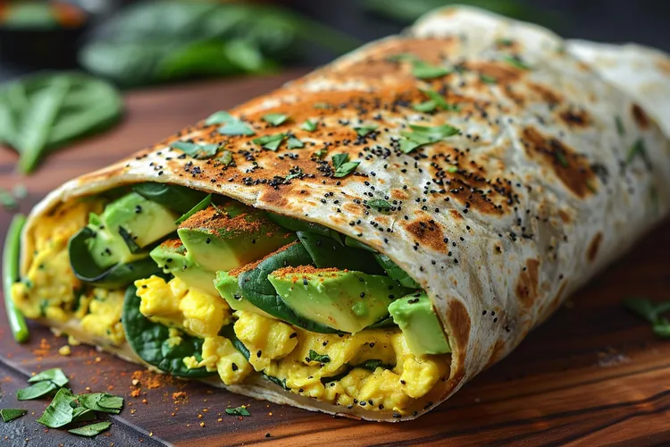 Ham, avocado and egg wrap with butter