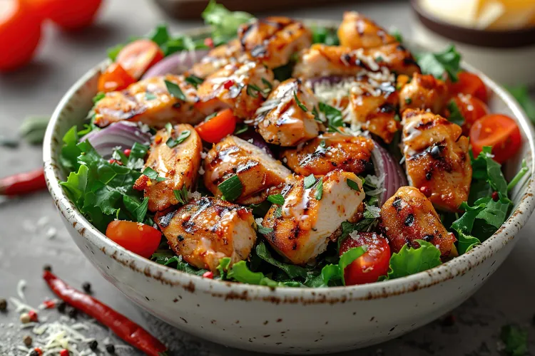 Honey-lime chicken, avocado and tomato salad