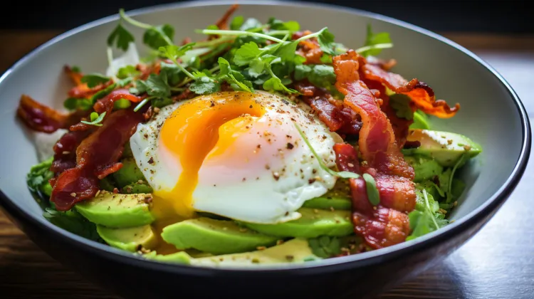 Keto avocado bacon breakfast bowl