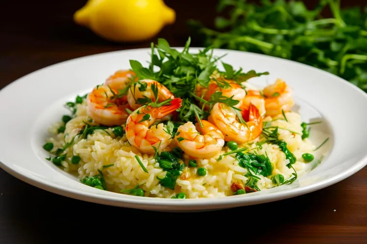 Lemon risotto with chilli shrimps