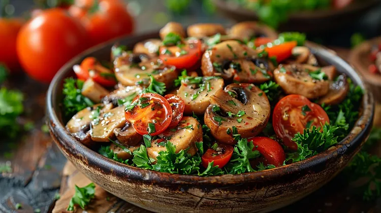 Marinated mushroom & tomato salad