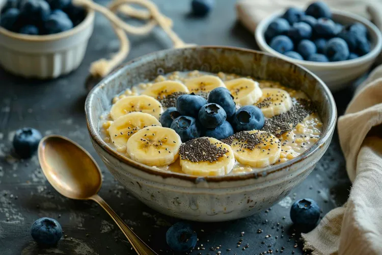 Blueberry banana overnight oats with chia seeds
