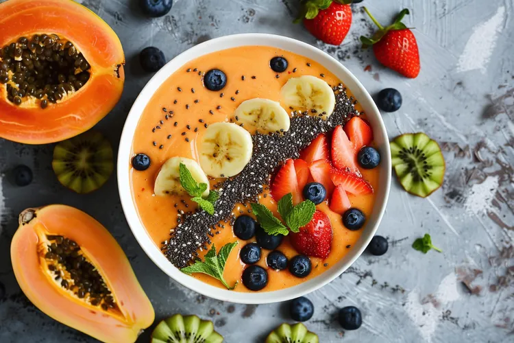 Papaya oat chia smoothie bowl