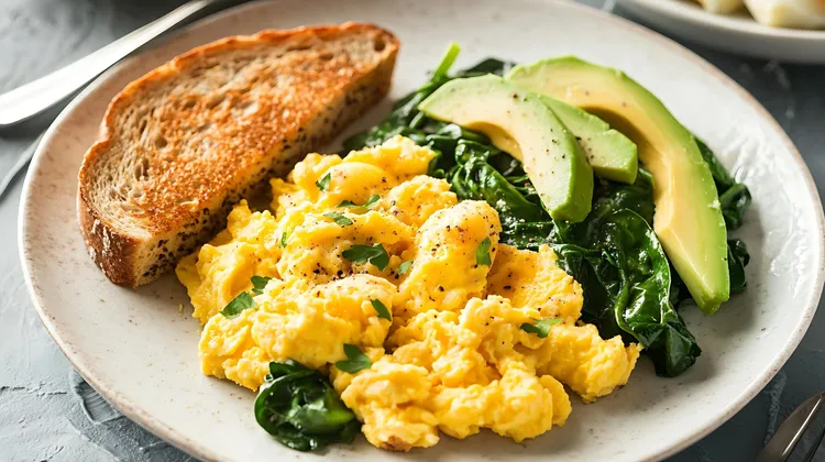 Scrambled eggs with spinach & avocado