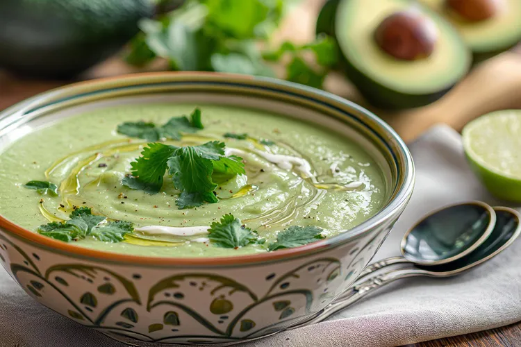 Potato zucchini vichyssoise with white beans and avocado