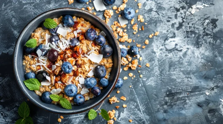 Powerful blueberry almond milk granola