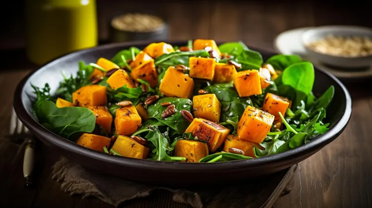 Roast pumpkin, green bean and avocado salad