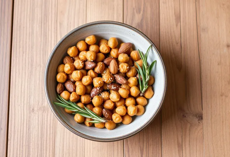 Roasted almonds and chickpeas with cumin salt