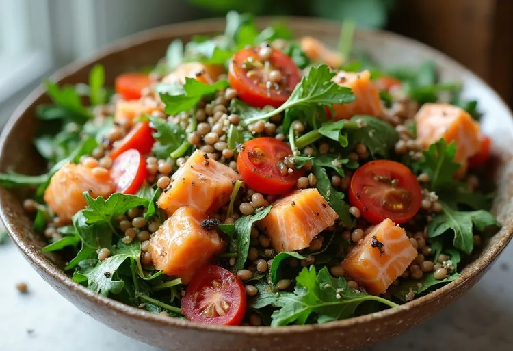 Salmon with rocket & lentils