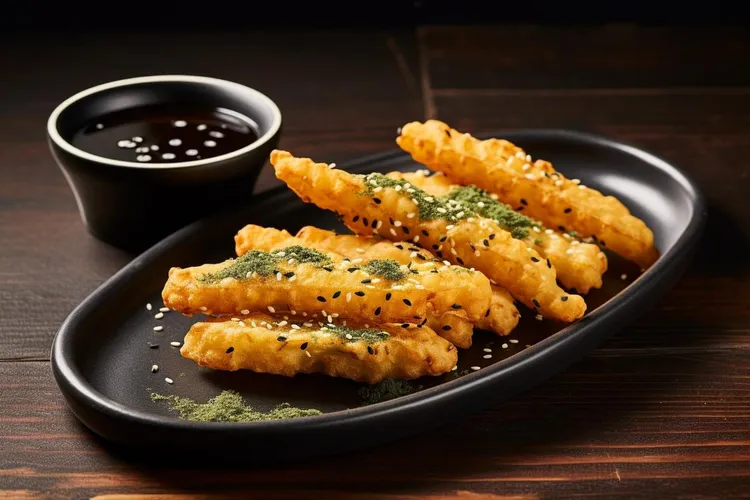 Sesame tempura green beans with soy lime dipping sauce