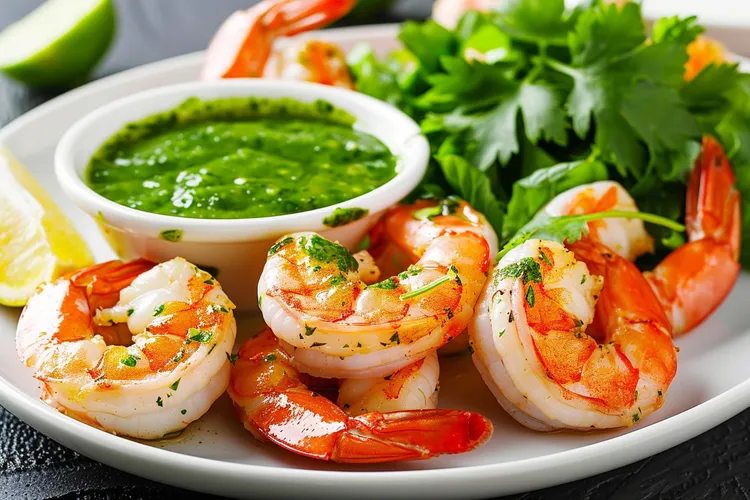 Shrimps with jalapeno avocado dip