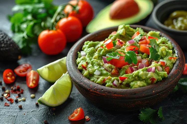 Guacamole with fresh tomatoes and lime juice