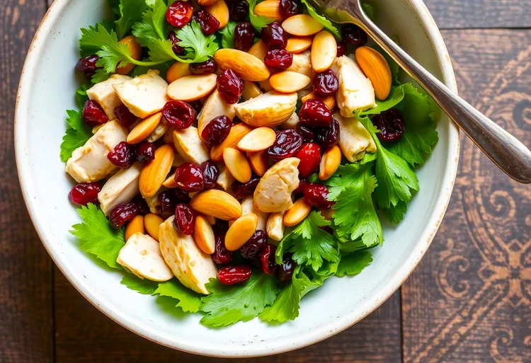 Smoked-chicken, cranberry and almond salad with coriander
