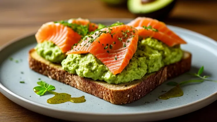 Smoked salmon and avocado toast with multi-grain bread