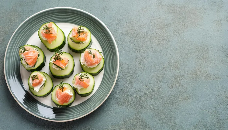 Smoked salmon, brie and cucumber bites