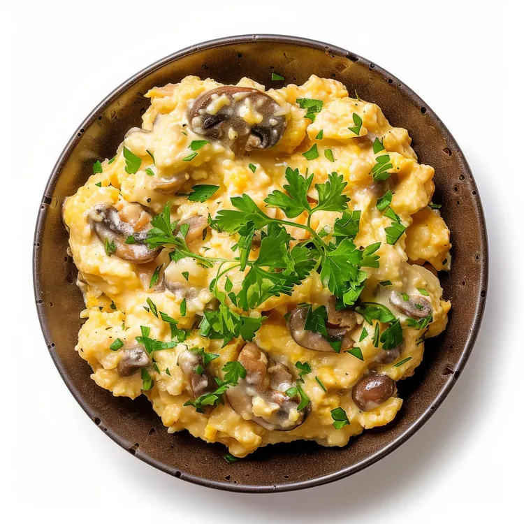 Mushroom and avocado scrambled eggs
