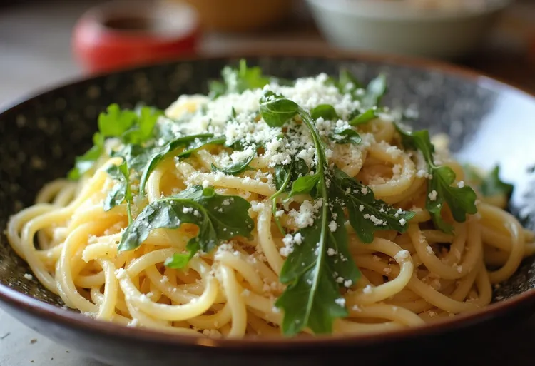 Spaghetti with ricotta and rocket
