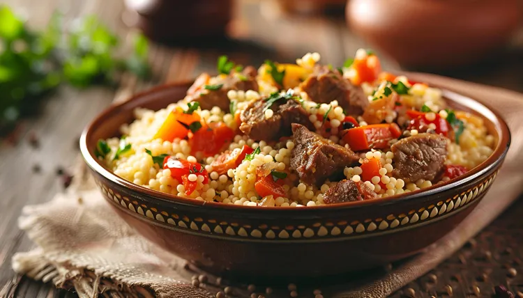 Spiced beef and pearl couscous salad