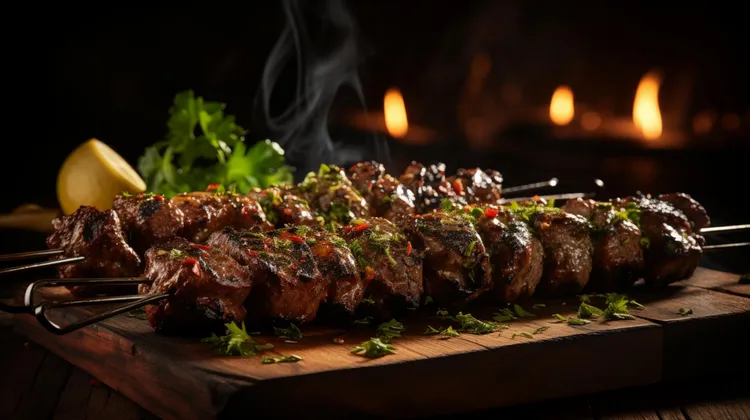 Spiced beef skewers with carrot salad