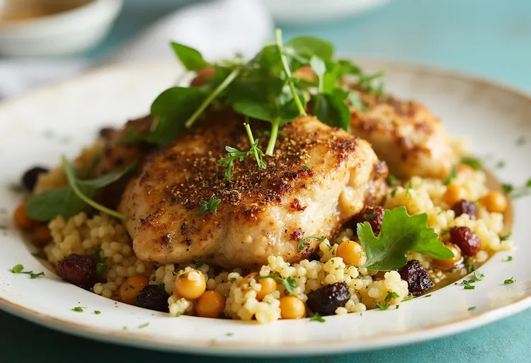Spiced chicken thighs with yellow couscous
