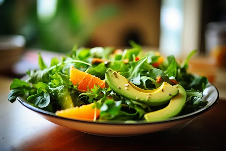 Citrus spinach salad with cashews and avocado