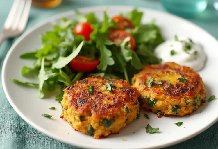Sweet potato and lentil patties with tzatziki