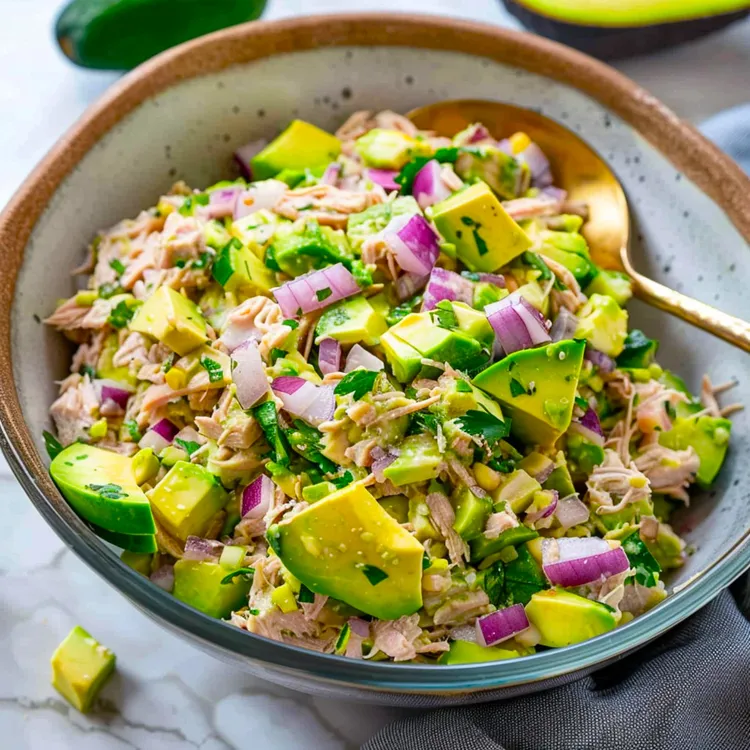Tuna avocado salad with lemon and onion