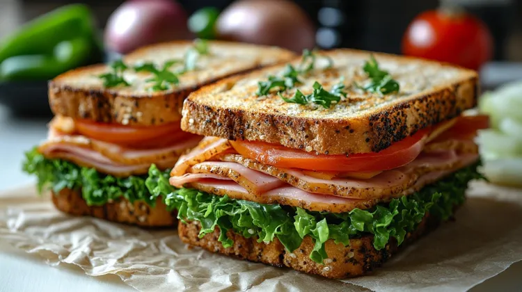 Ham and avocado sandwich on rye