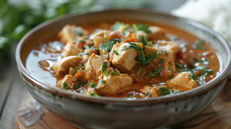 White chicken chili with vegetables and beans