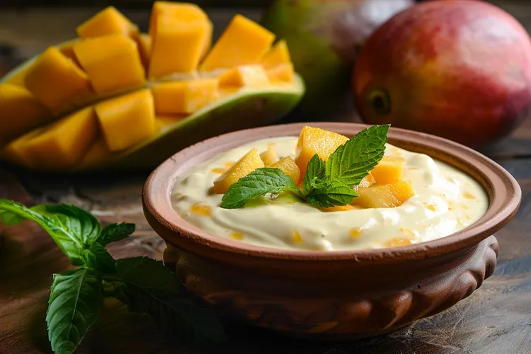 Mango avocado yogurt bowl with chili spice