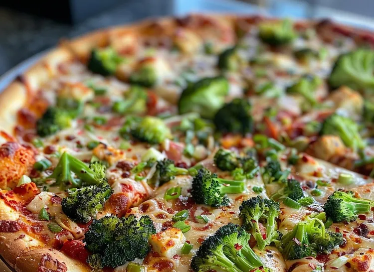 Broccoli and pepperoni pizza