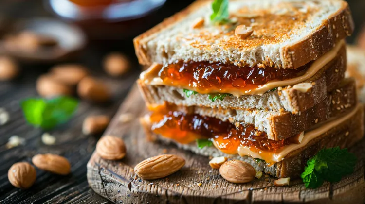 Apricot jam and almond butter sandwich