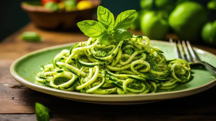 Asparagus noodles with pesto