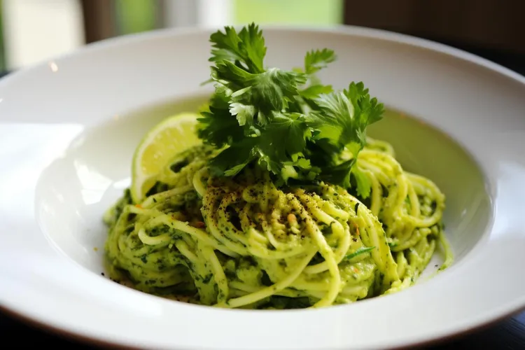 Avocado pasta with red pepper and lime