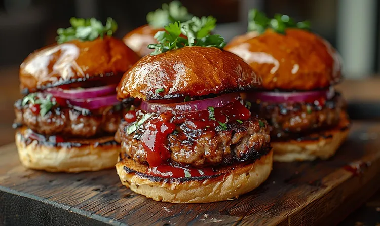 Sun-dried tomato and avocado stuffed burgers