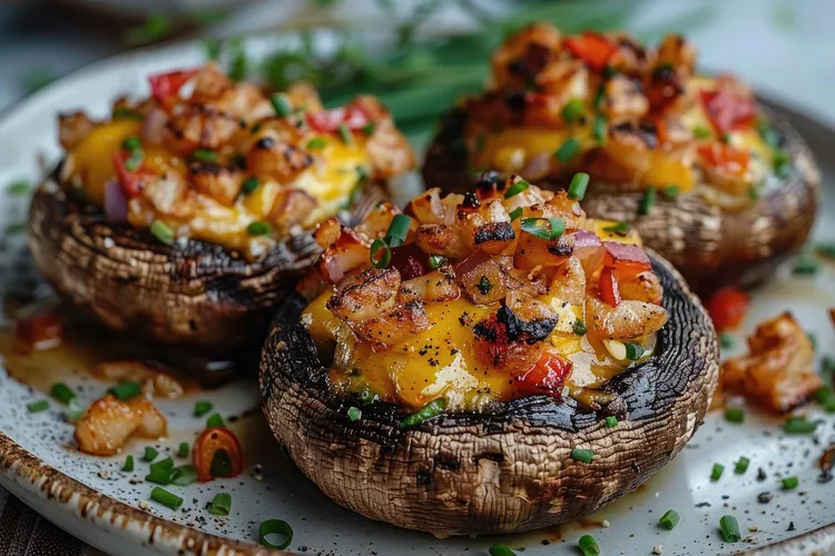 Bacon and leek stuffed mushrooms