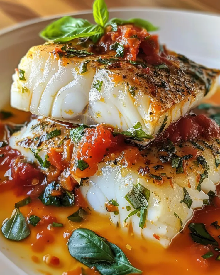 Baked cod with tomato and cheese