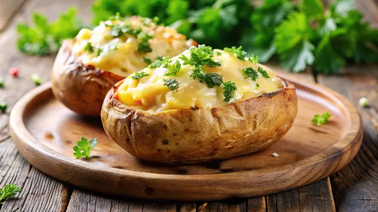 Baked potato with hummus and butter