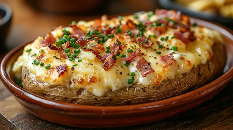 Baked potatoes with bacon and blue cheese