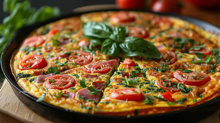 Baked zucchini, bacon and tomato frittata